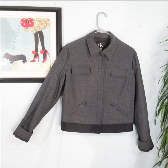 Calvin Klein Charcoal Gray Zip Crop Blazer - Picture 3 of 7
